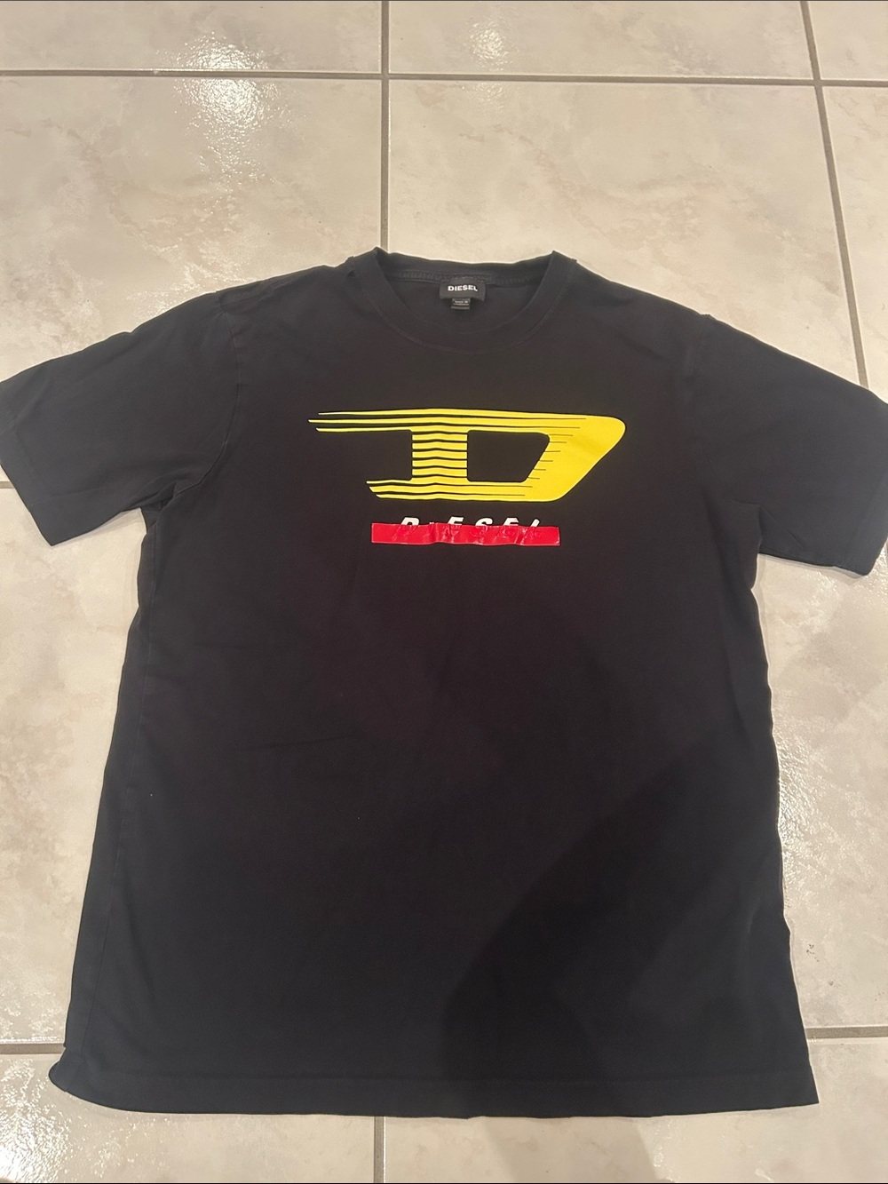 Diesel Black T-Shirt with Yellow and Red Graphic Logo